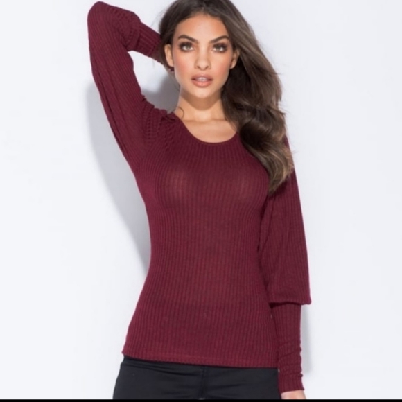 CLEARANCE Wine Puff Sleeve Sweater - Picture 3 of 6